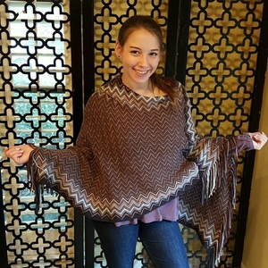 BROWN AND RUST CHEVRON PONCHO‎ One Size